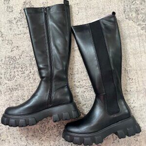 NWOT Bamboo Black Chunky Sole Knee-High Boots Women's 6